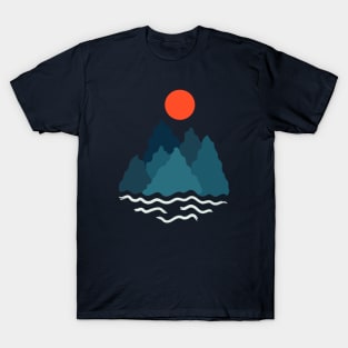 Minimalist Abstract Nature Art #46 Gentle and Chilly Mountains with Soft Waves T-Shirt